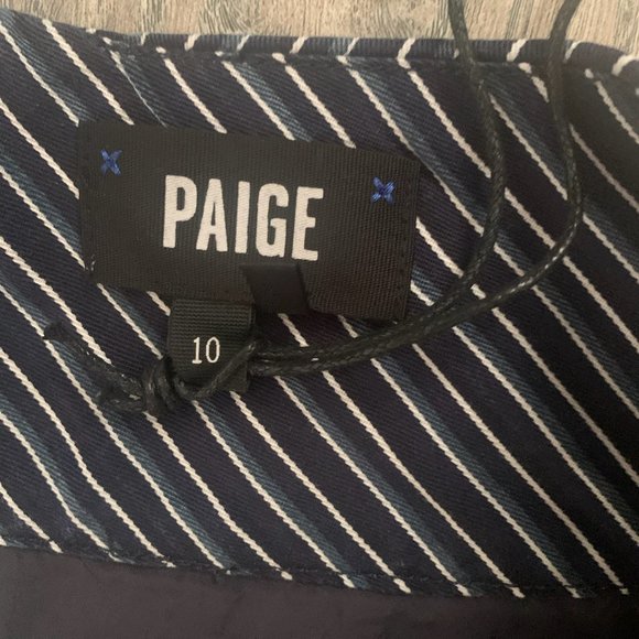 NWT PAIGE CHARISMA NAVY STRIPE WIDE LEG PANTS 10 - Picture 9 of 14